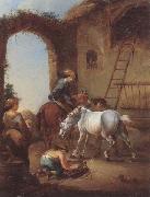 unknow artist Horsemen saddling their horses oil painting